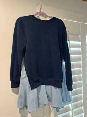 Maeve Navy Blue Crewneck Sweatshirt with Ribbed Collar
